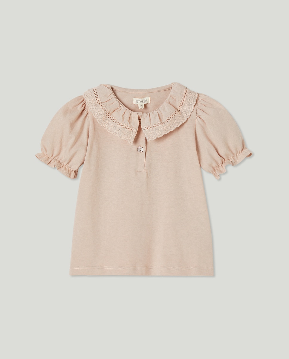 Camiseta bebé niña cuello bordado Rosa-1