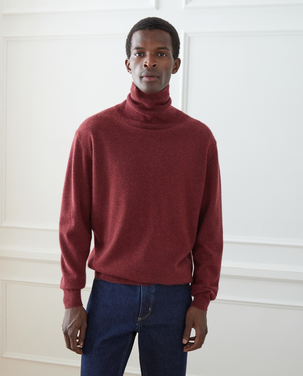 Camisola de Malha com Gola Cisne 100% Caxemira Bordeaux-1