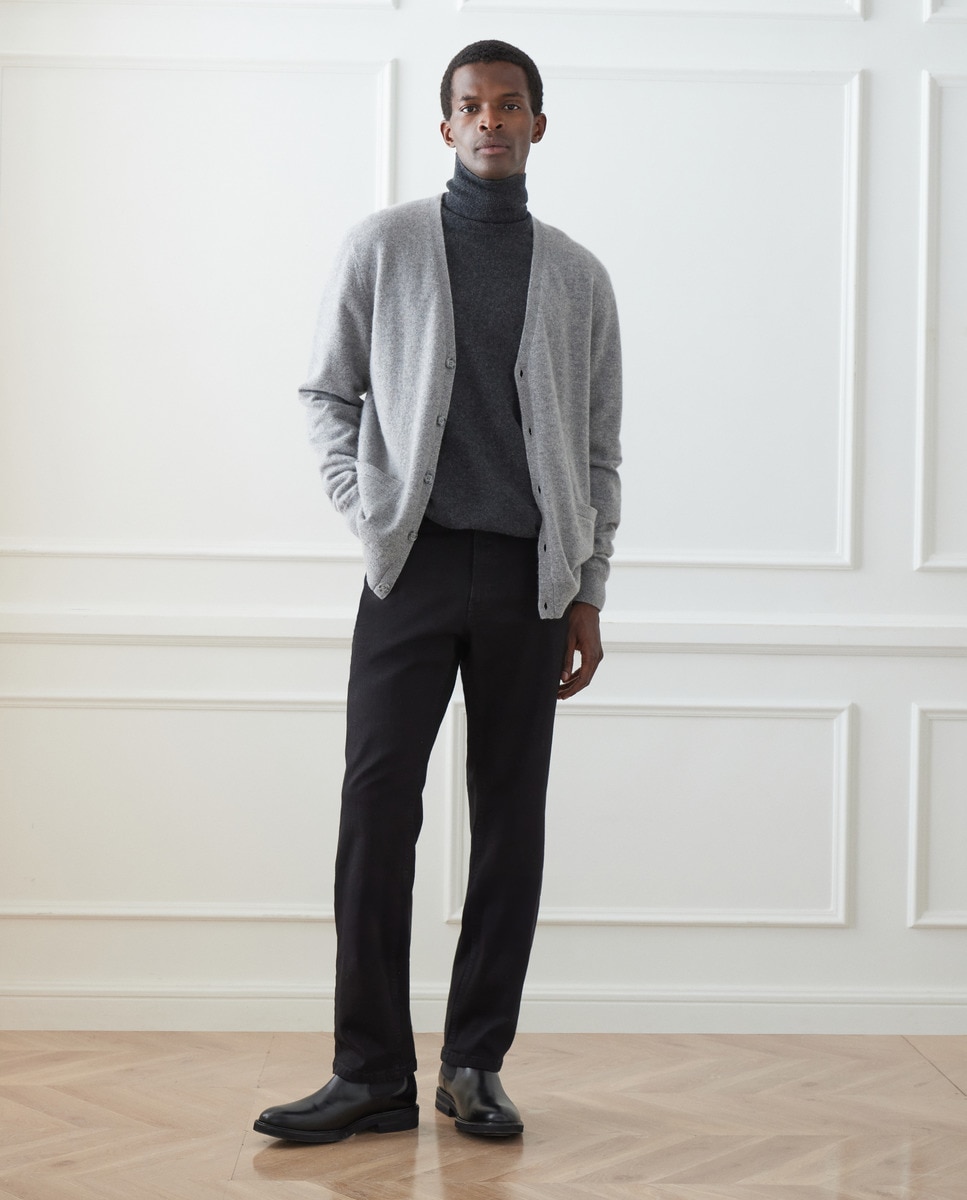 Cardigan Liso com Botões 100% Caxemira Cinzento-claro-1