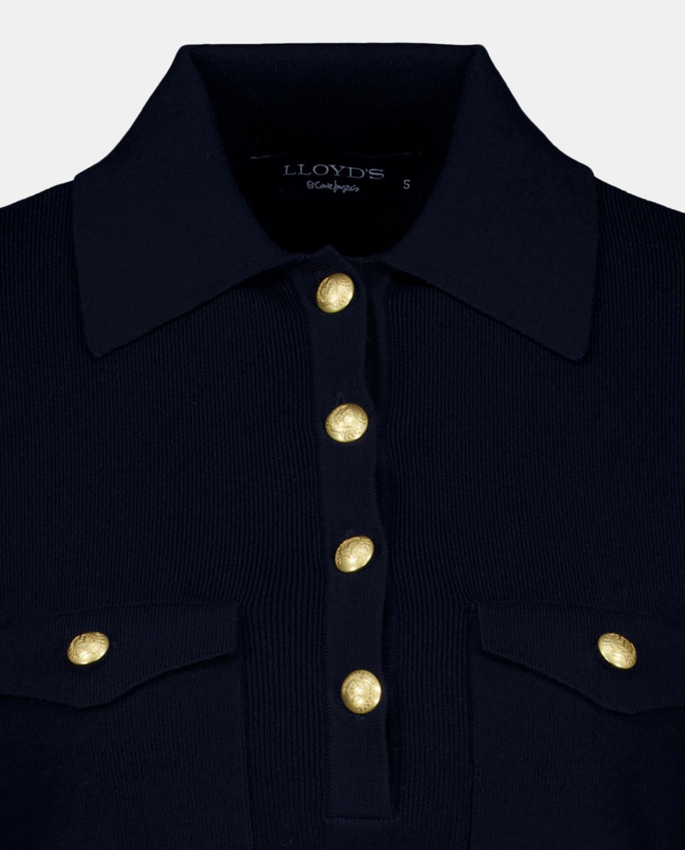 Camisola de Malha com Colarinho de Polo e Manga Curta Azul-marinho-5