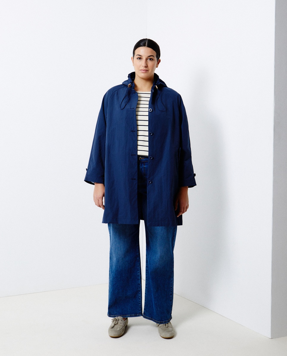 Parka Comprida com Capuz Azul-marinho-1