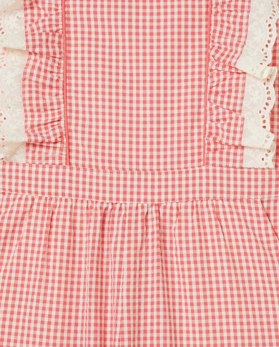 Macacão Comprido Vichy com Elásticos Vermelho-5