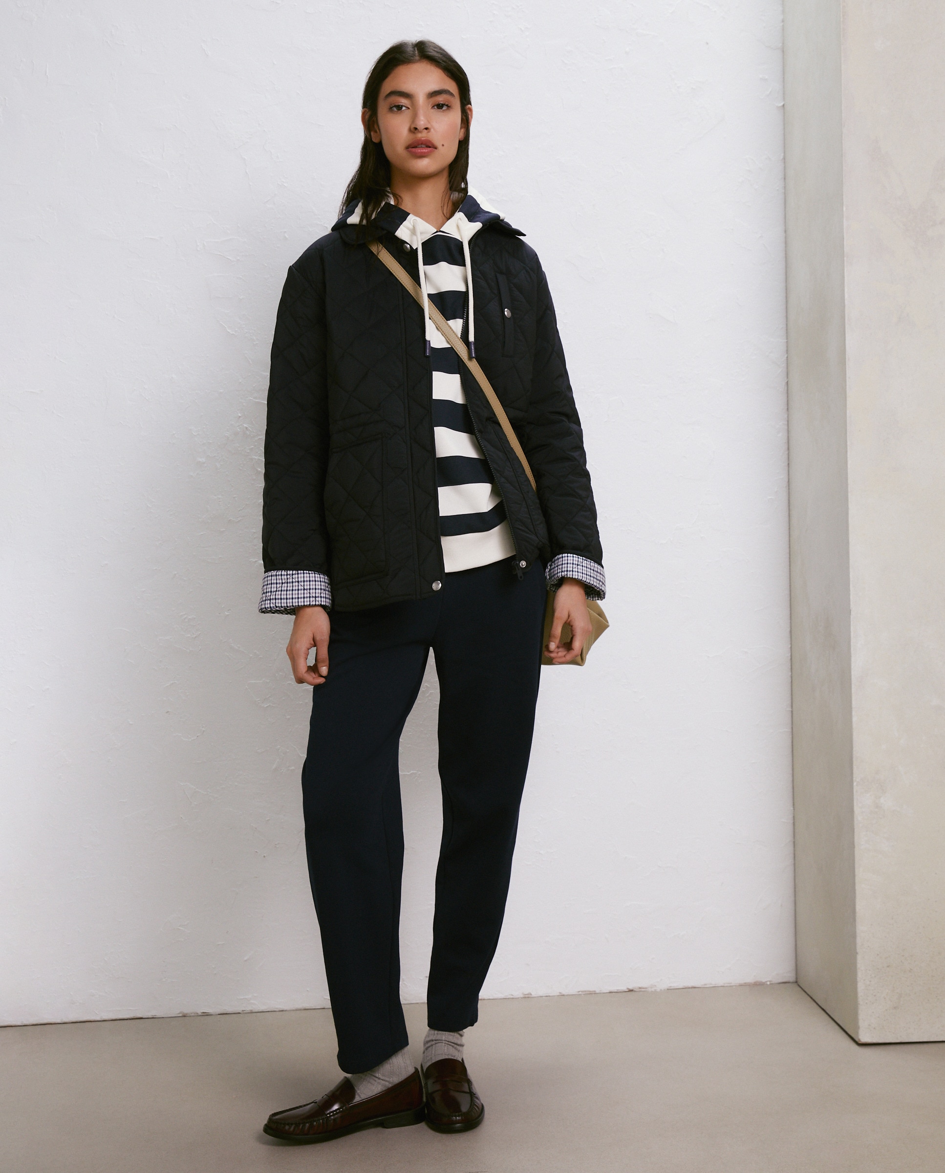 Sweatshirt às Riscas com Capuz Branco-2