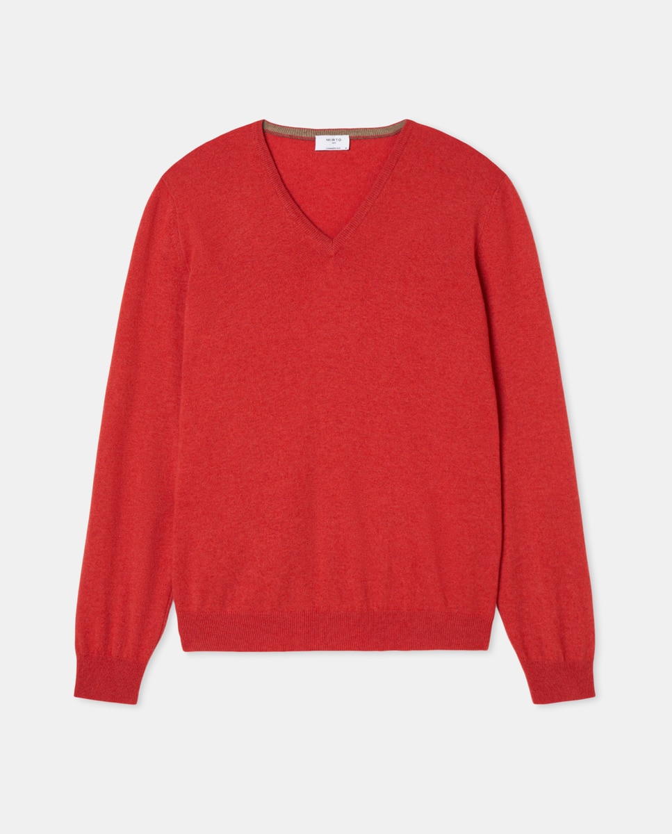 Camisola de Malha Tamanhos Grandes com Decote em Bico e em Lã e Caxemira Coral-4