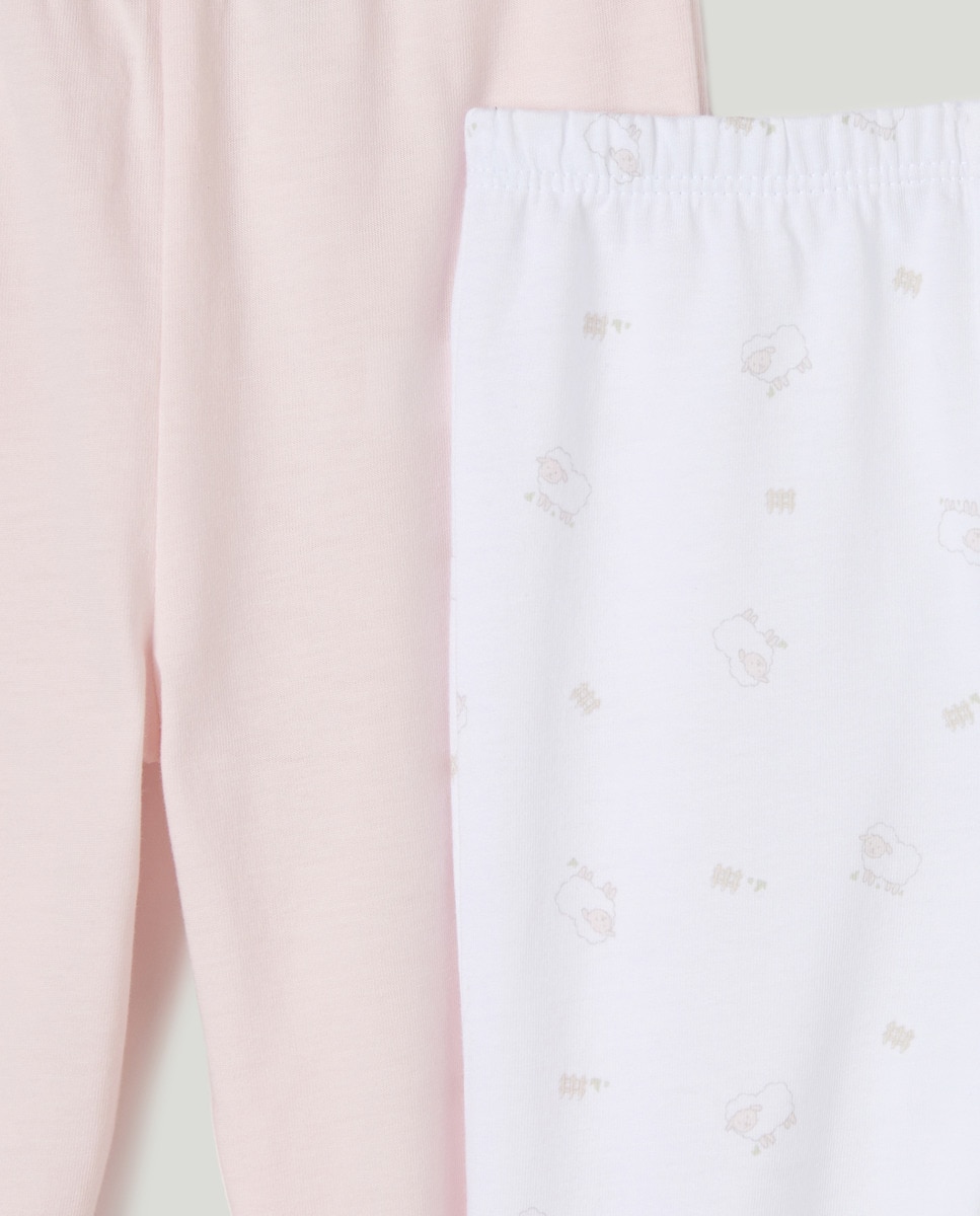 Pack de Duas Calças com Pés de Bebé Rosa-3