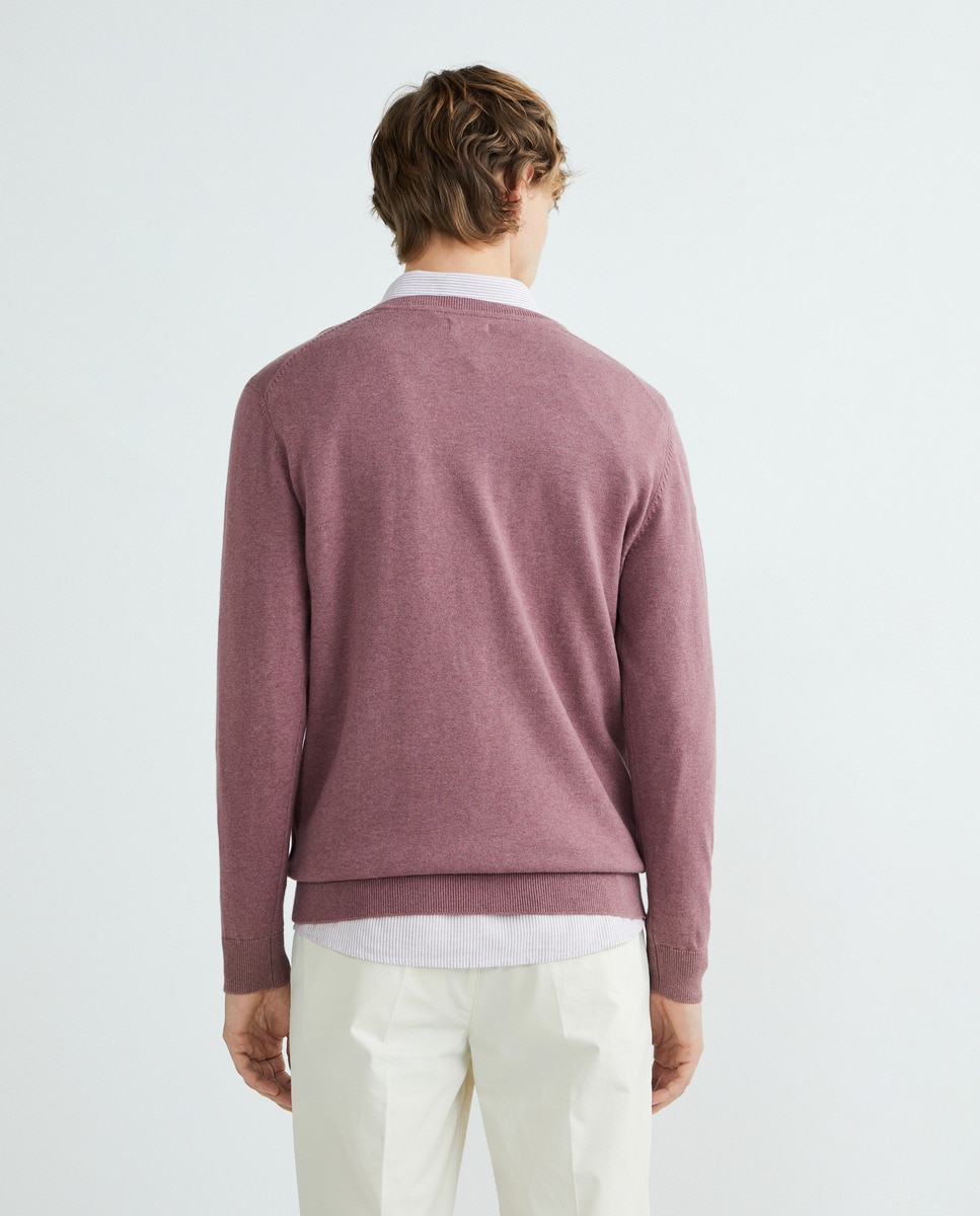 Jersey de hombre cuello pico liso algodón 100% Granate-3