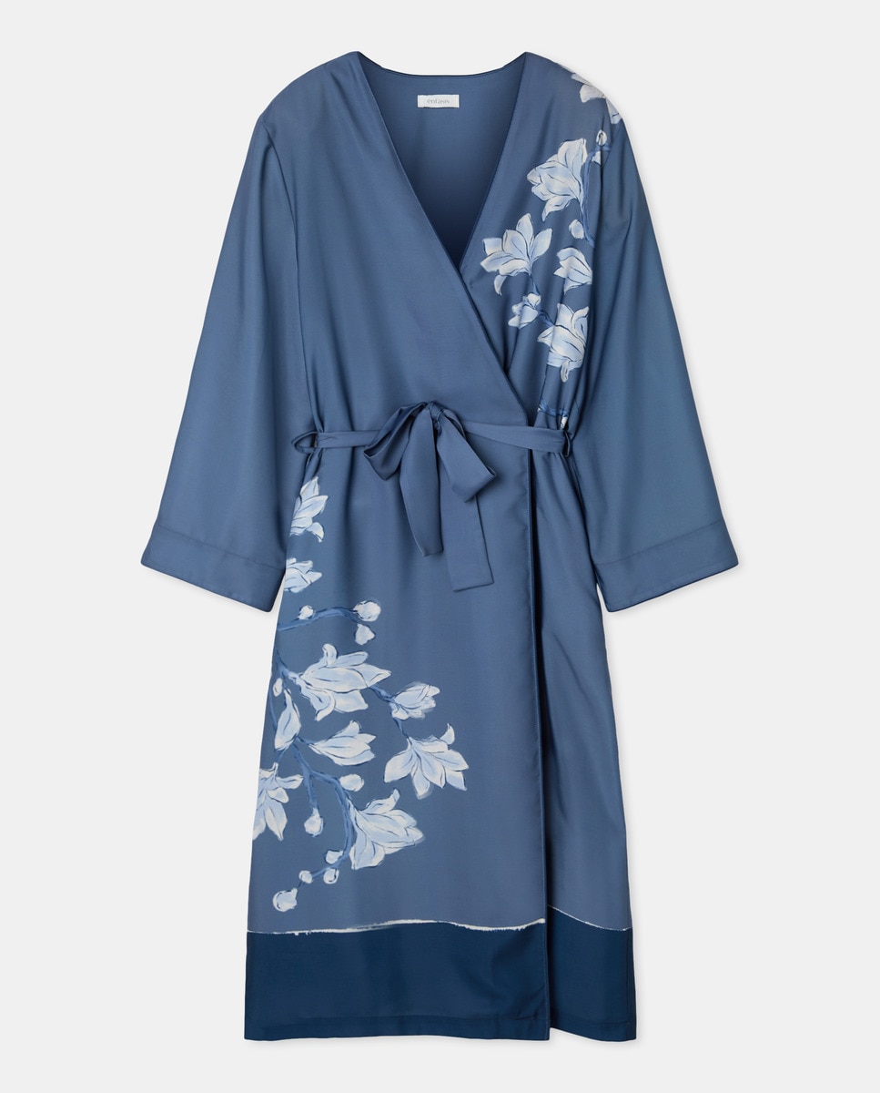 Robe Acetinado Cruzado Azul-4