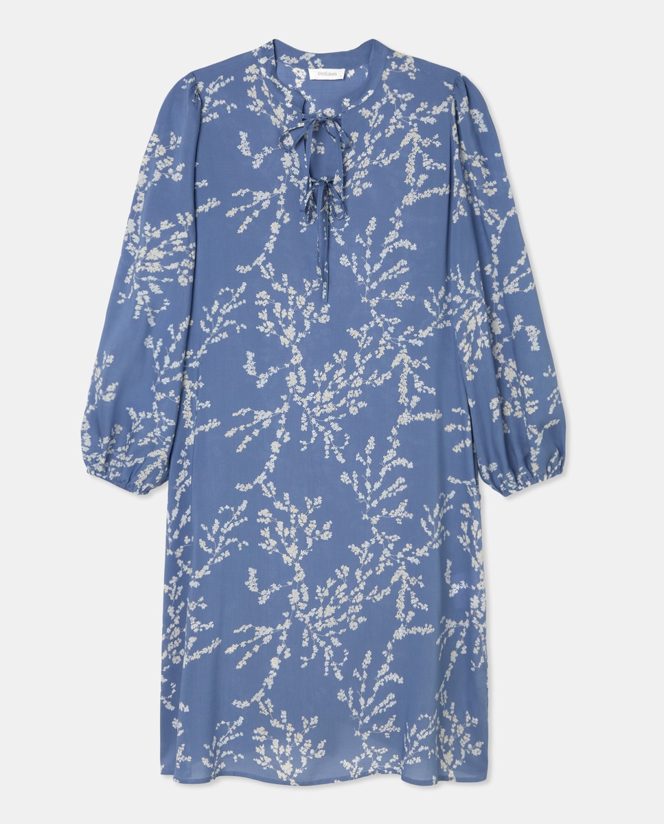Camisa de Dormir Tipo Camiseiro com Fecho de Laços Azul-4