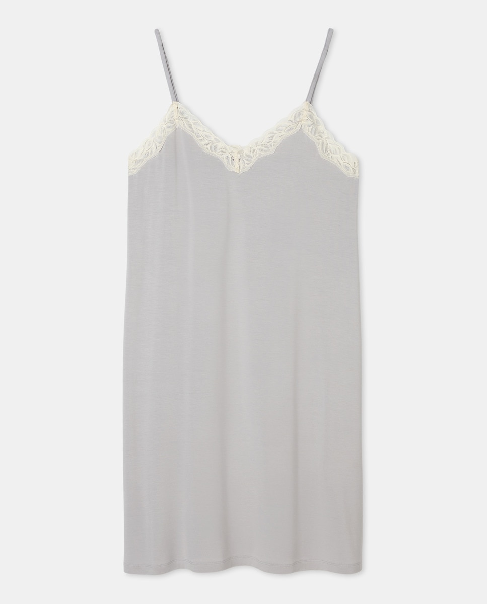 Camisa de Dormir com Detalhes de Renda Cinzento-claro-4