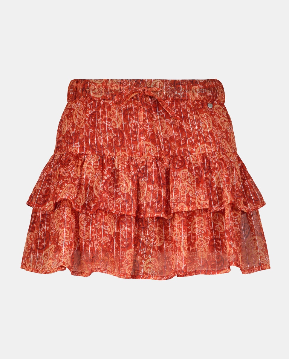 Saia Curta de Chiffon com Folhos 660 Laranja-4