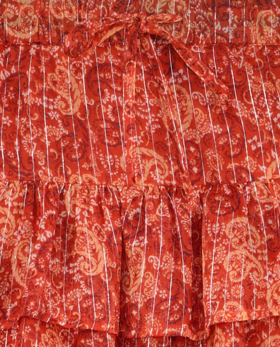 Saia Curta de Chiffon com Folhos 660 Laranja-5