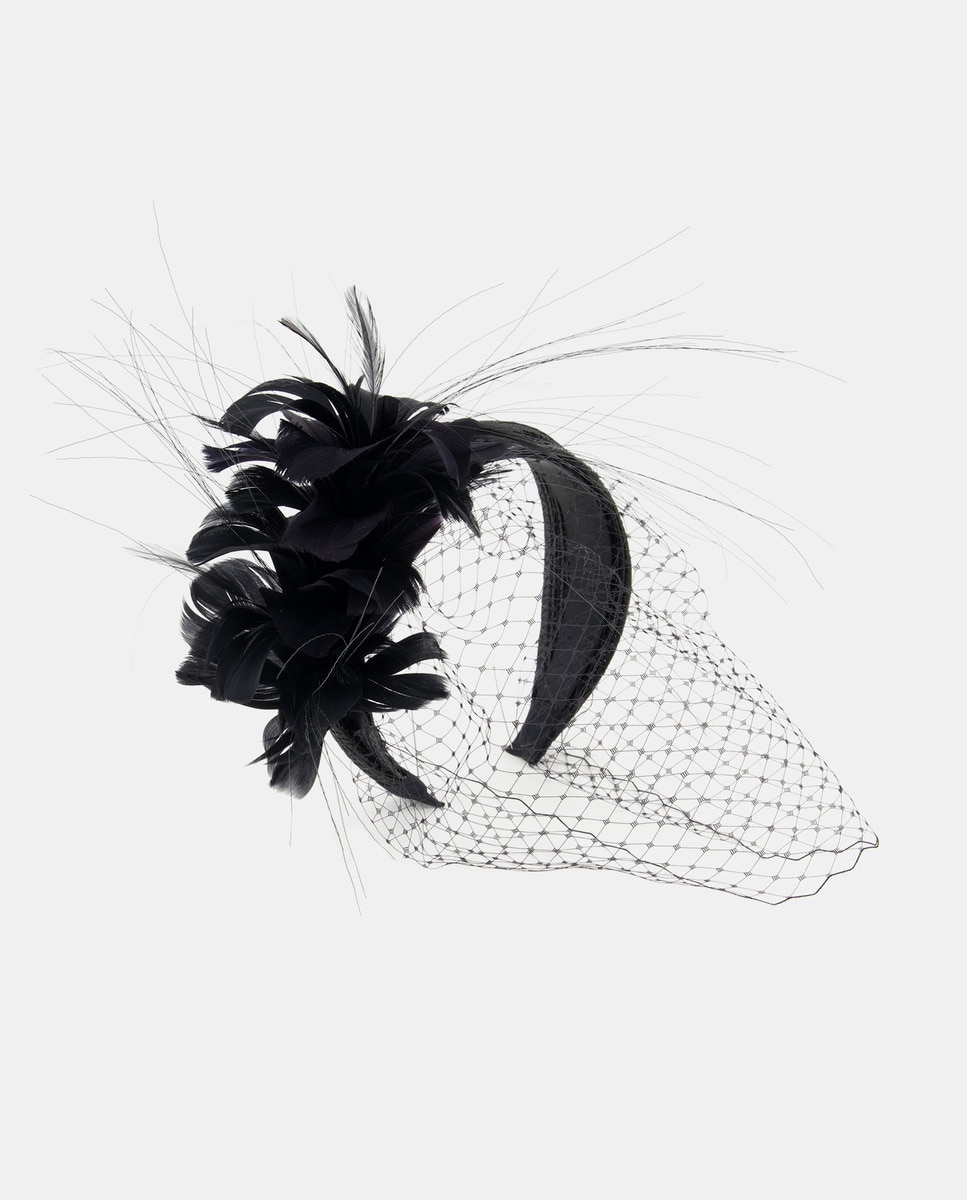 Toucado com Bandolete de Plumas Preto-1