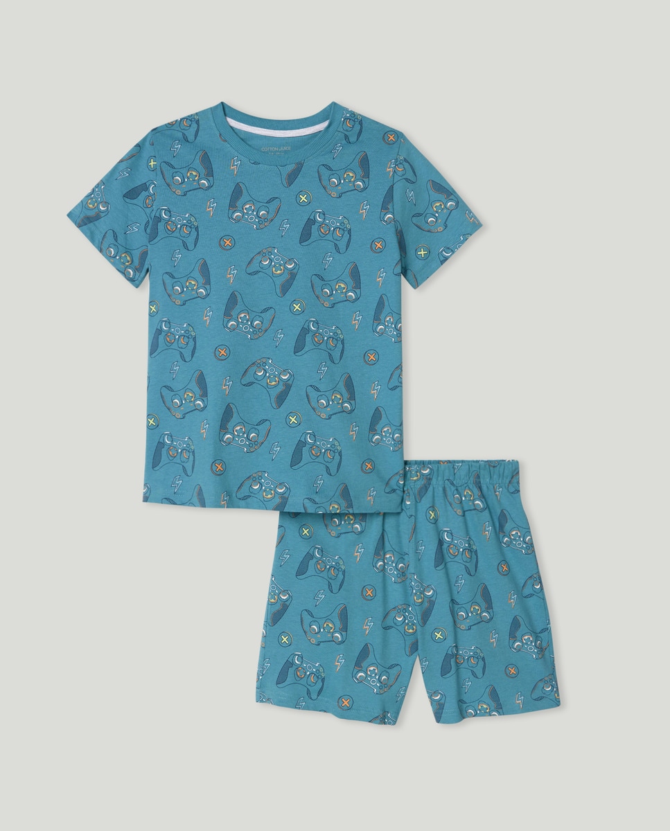 Pijama Curto com All Over Print Verde-1