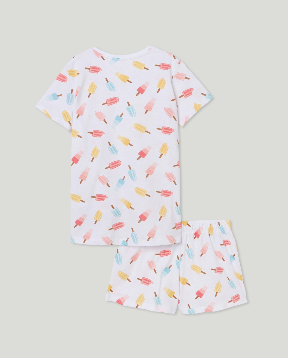 Pijama Curto com Estampado de Gelados Branco-2