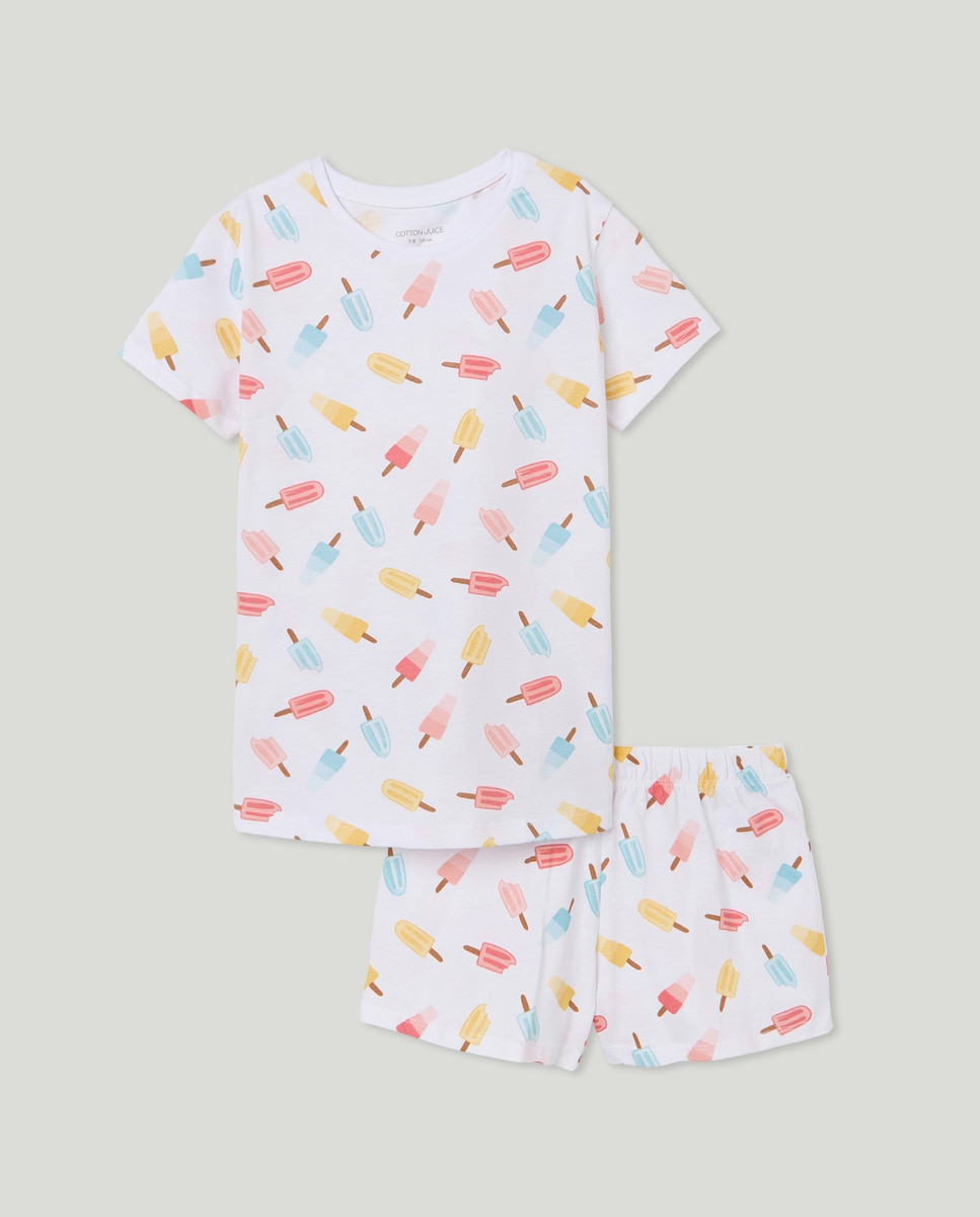 Pijama Curto com Estampado de Gelados Branco-1