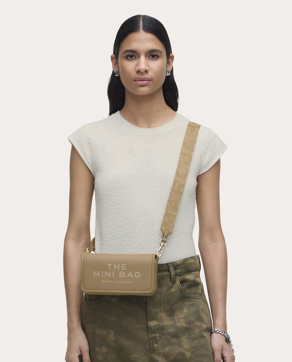 Mala a Tiracolo Mini Crossbody em Pele Bege-8