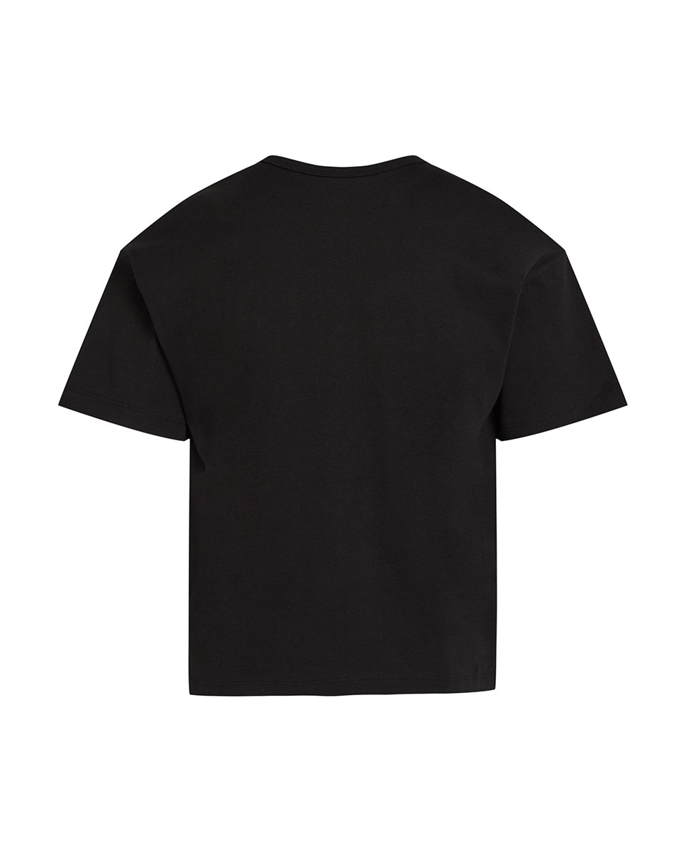 T-shirt de Manga Curta com Monograma em Glitter Preto-5