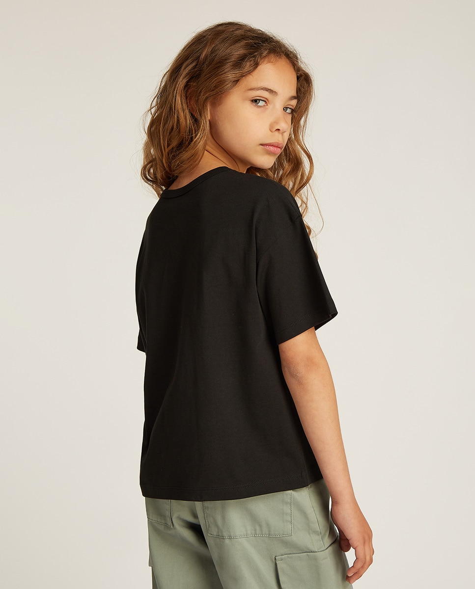 T-shirt de Manga Curta com Monograma em Glitter Preto-2