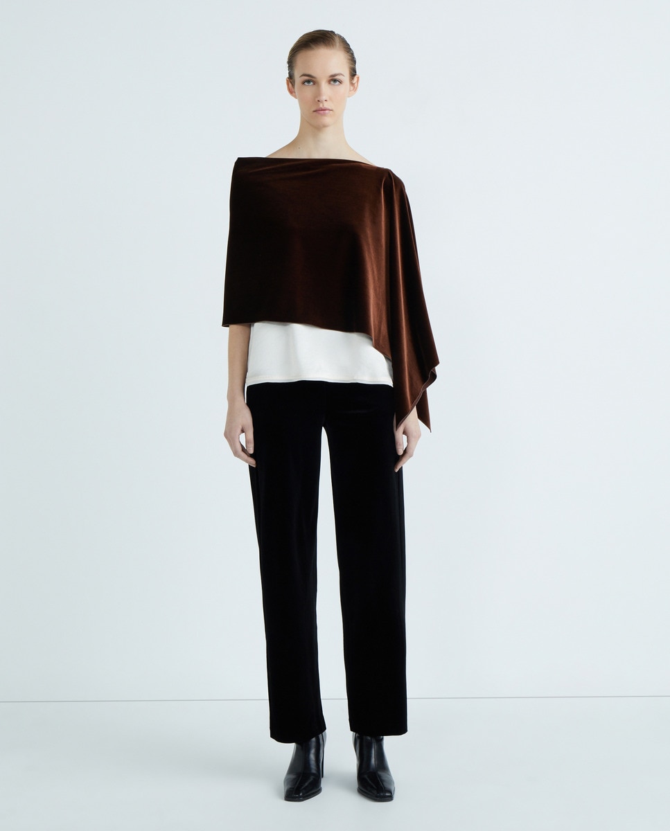 Écharpe de Veludo Fixada com um Botão Castanho-2