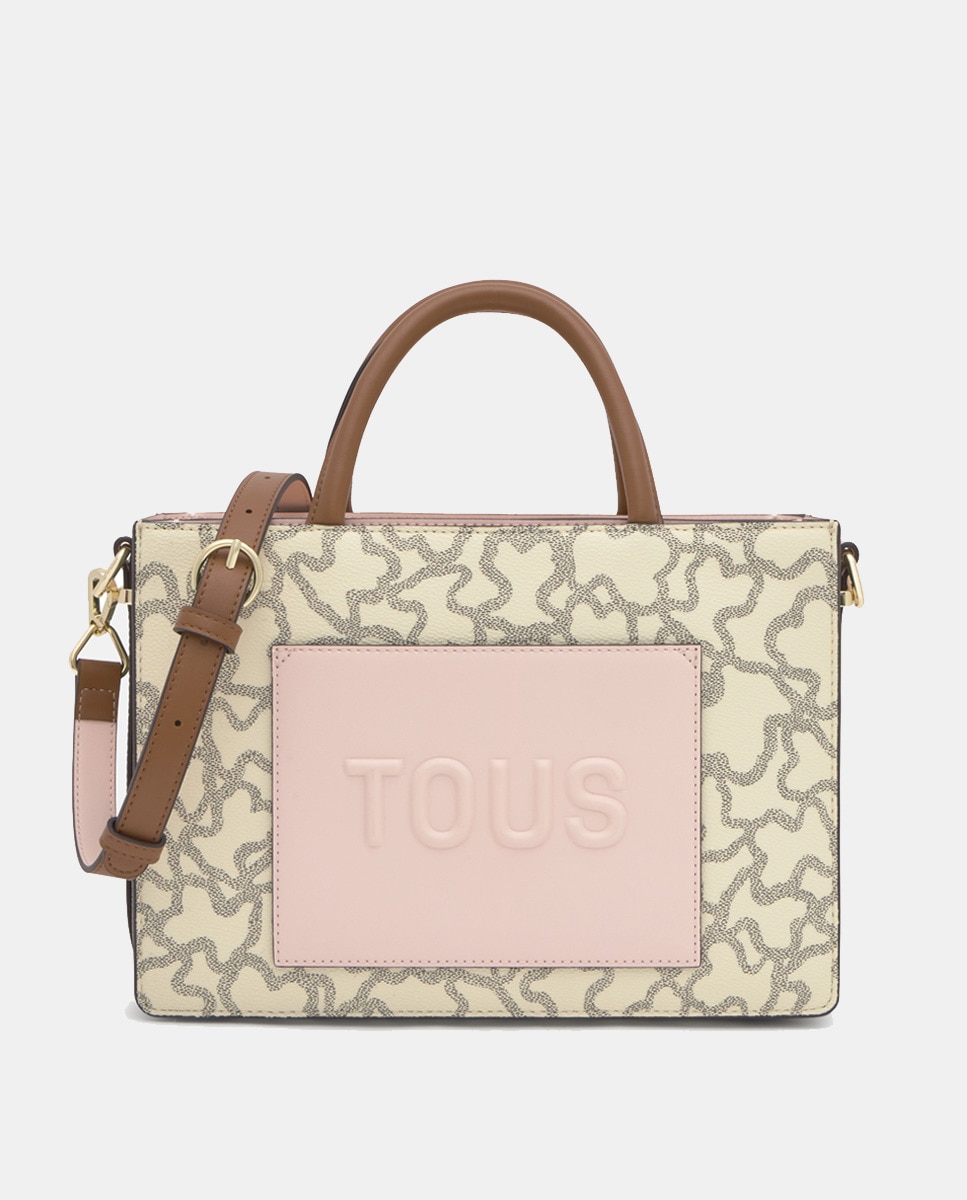 Mala Shopper Média com Fecho de Correr e Alça Dupla Bege-1