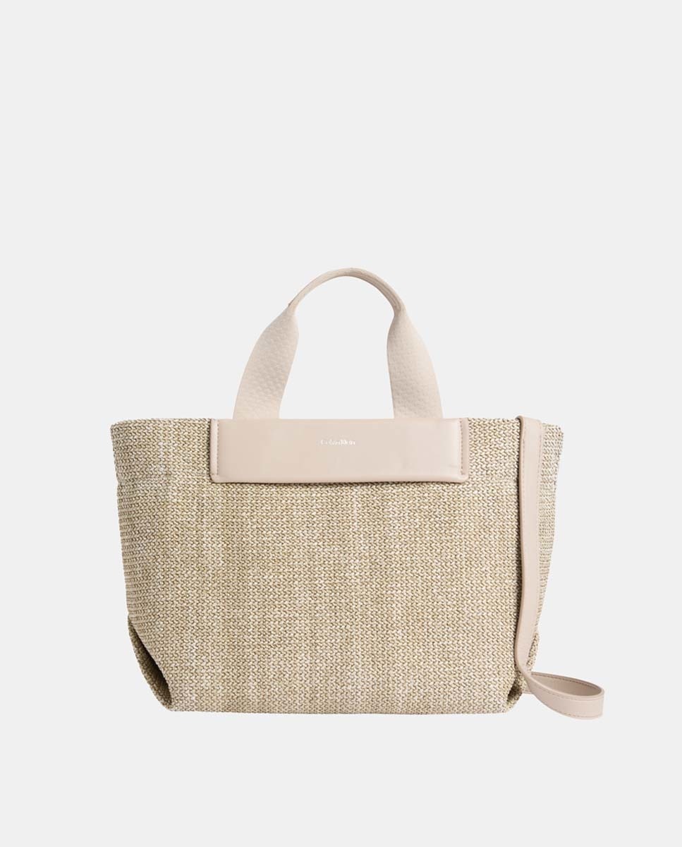 Mala Tipo Tote Pequena de Ráfia Bege-1