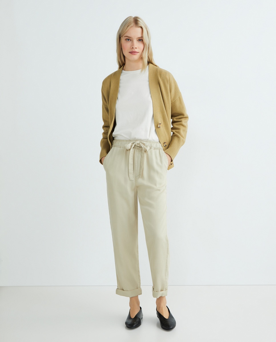 Pantalón mujer bajo vuelta Marrón-1