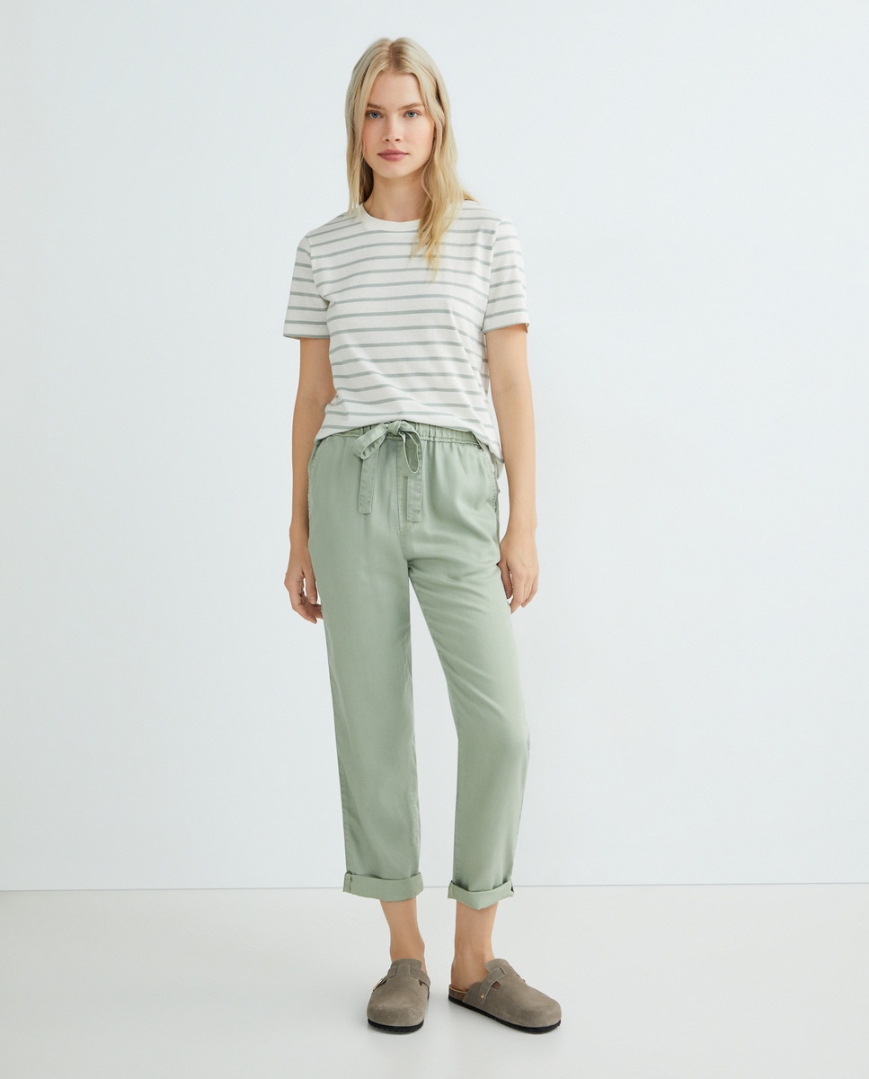 Pantalón mujer bajo vuelta Verde-1