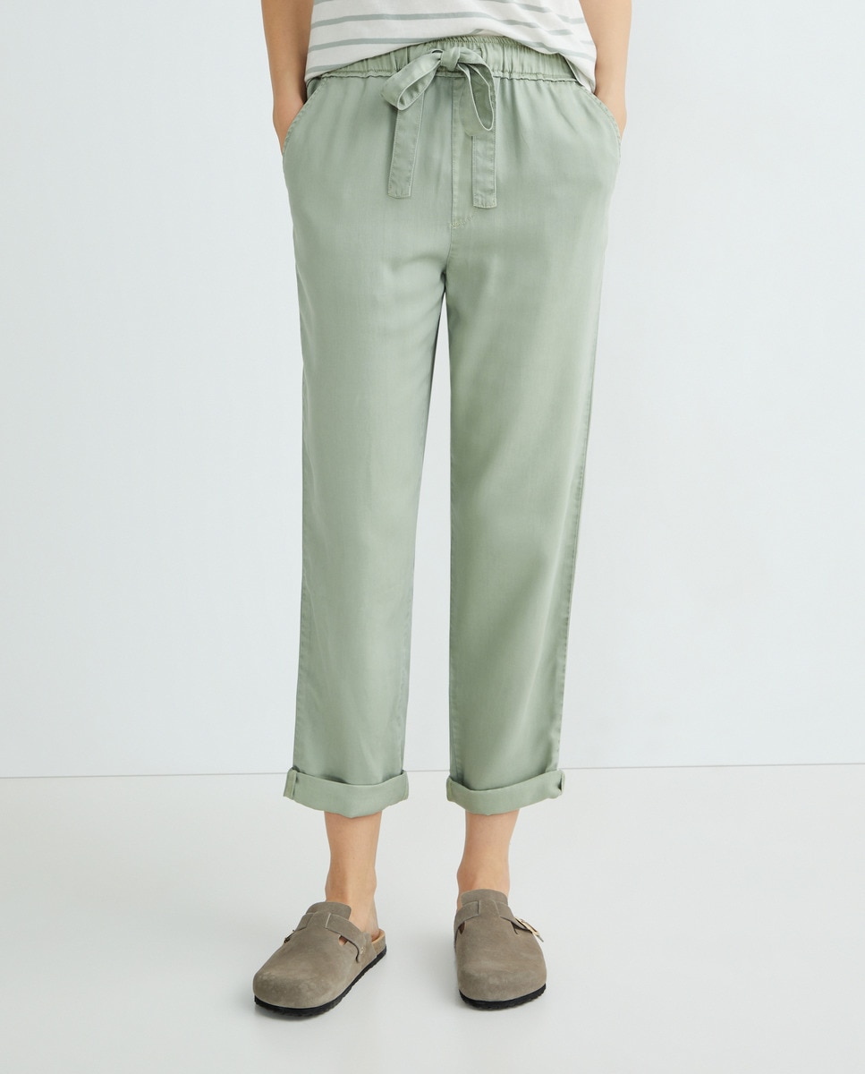 Pantalón mujer bajo vuelta Verde-2