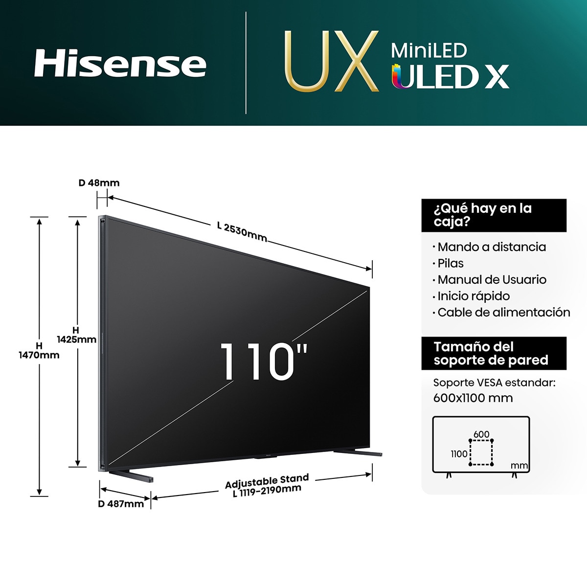 TV Mini LED 279cm (110") Hisense 110UXNQ 4K UHD Smart TV Gris carbón-2