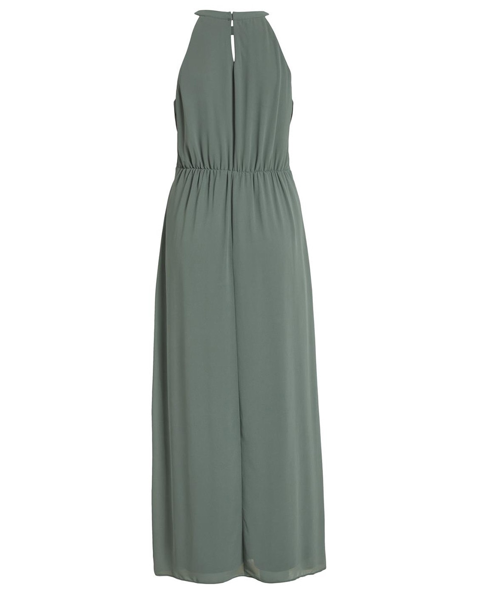 Vestido comprido com gola halter Musgo-7