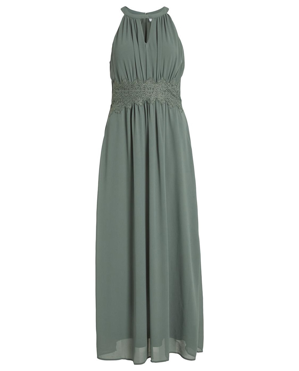 Vestido comprido com gola halter Musgo-6