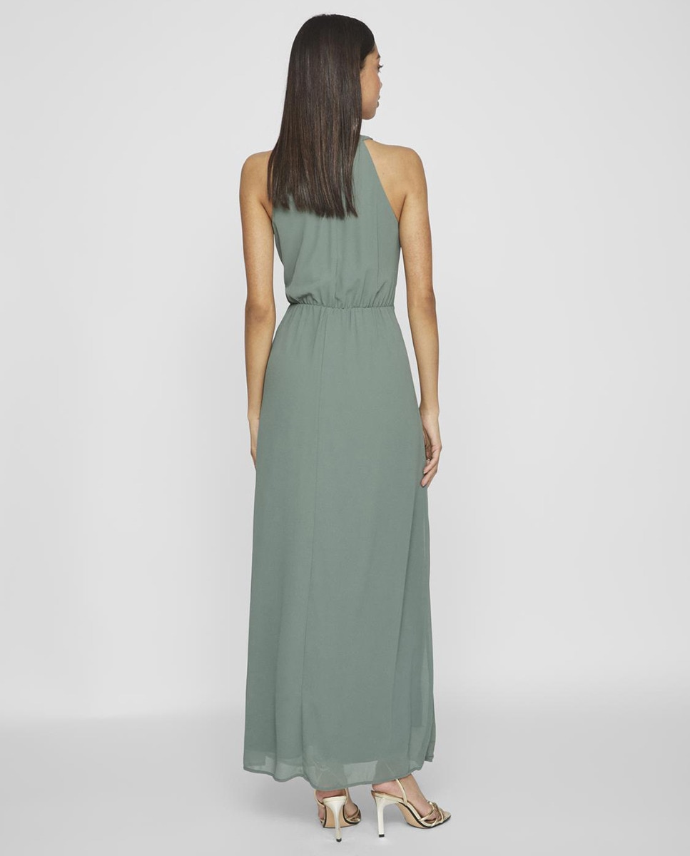 Vestido comprido com gola halter Musgo-2