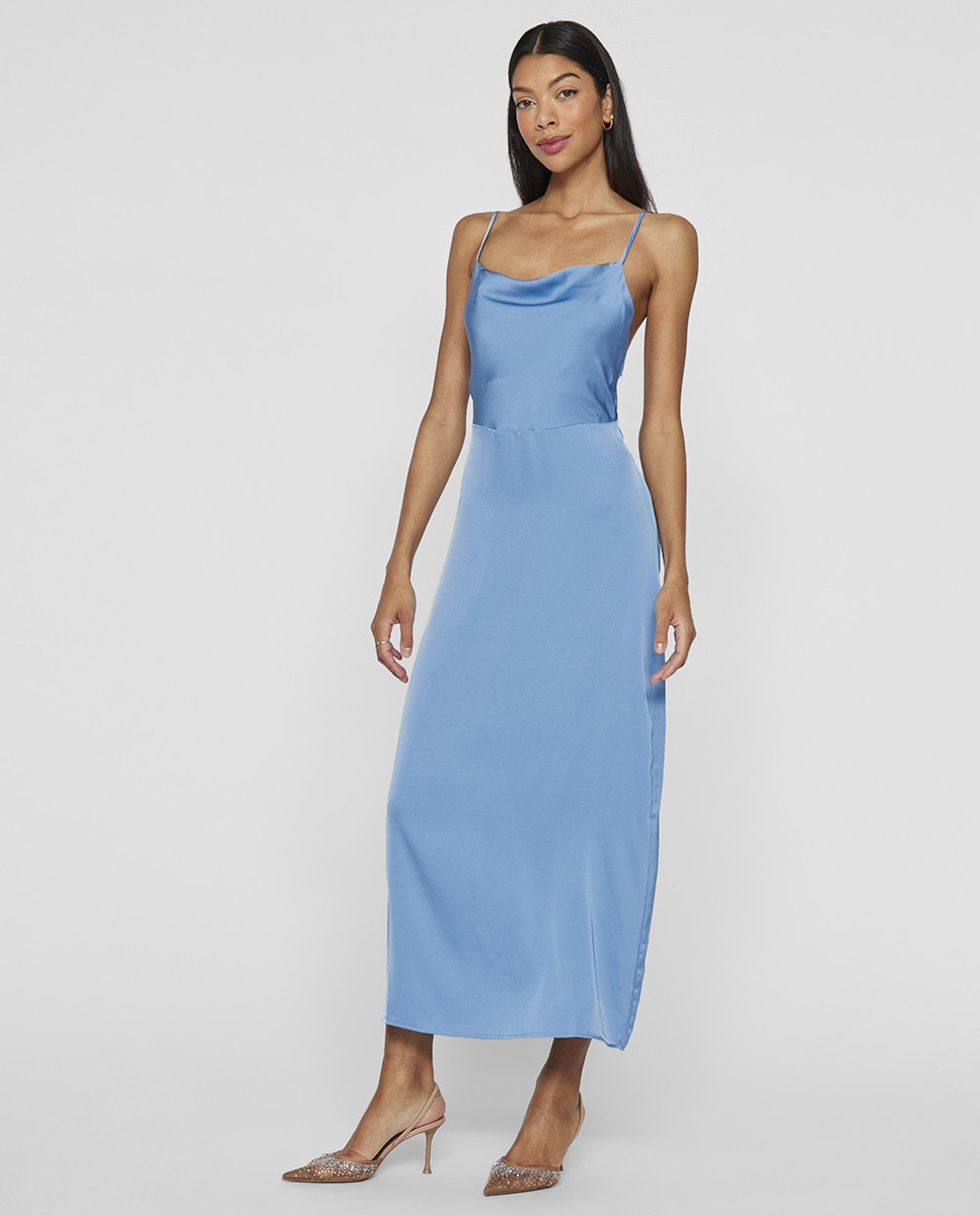 Vestido de Alças Acetinado Turquesa-3
