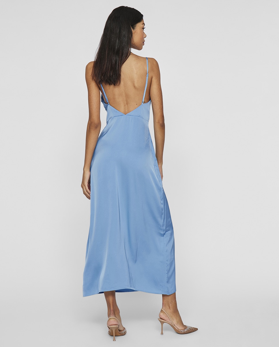 Vestido de Alças Acetinado Turquesa-2