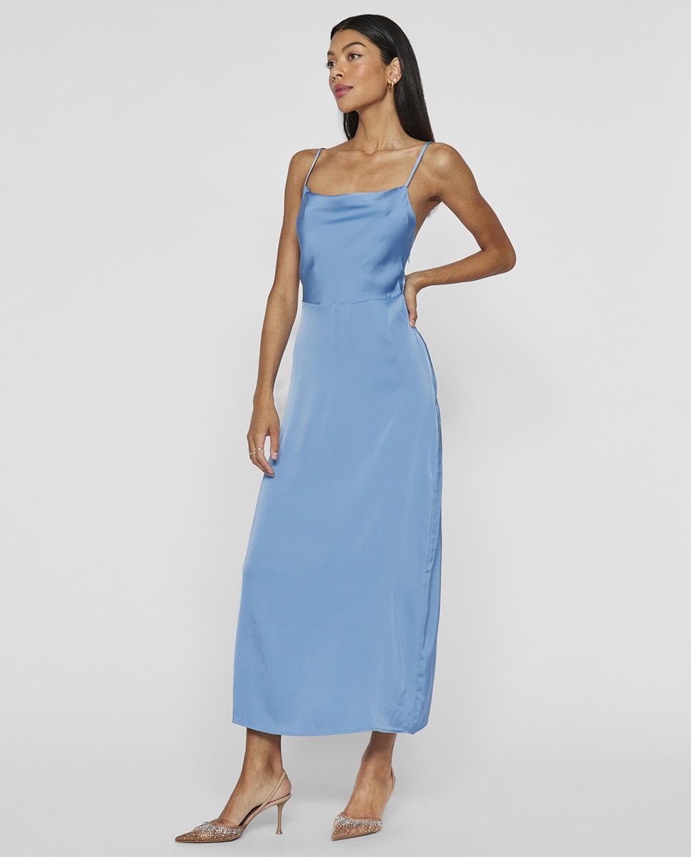 Vestido de Alças Acetinado Turquesa-1