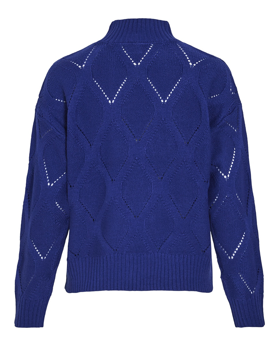 Camisola de malha de mulher com gola alta Azul-índigo-5