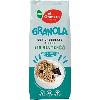 Bio granola con chocolate y coco ecológica y sin gluten bolsa 350 g - El Granero