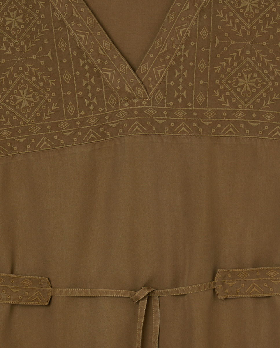 Vestido Tipo Túnica de Lyocell com Bordado 520 Caqui-5