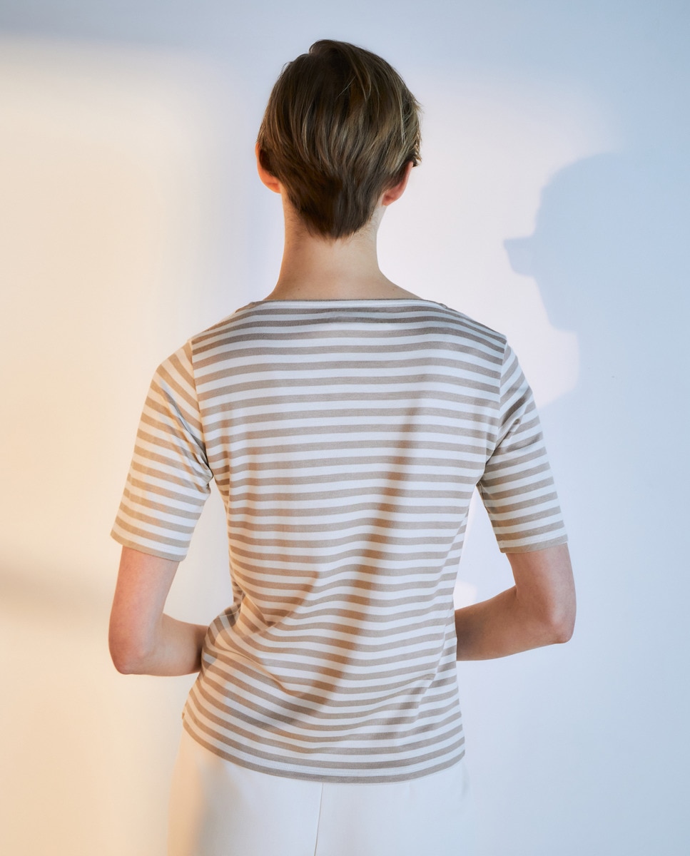 T-shirt de mulher às riscas com manga curta Castanho-3