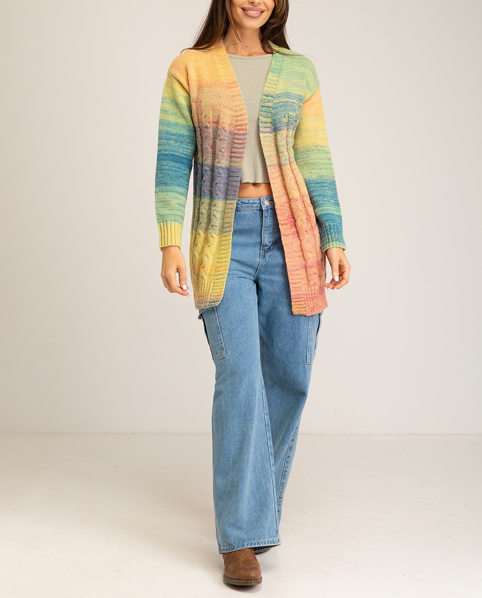 Imagen 0 de Chaqueta punto patchwork abierta mujer