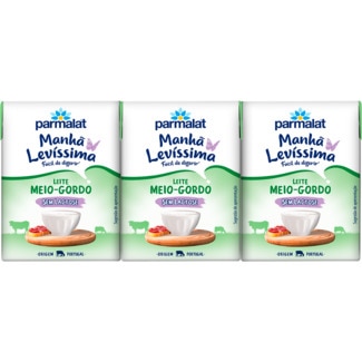 Manhã Levíssima 0% Lactose Leite Meio Gordo Pack 3 unidades embalagem 600 ml - Parmalat