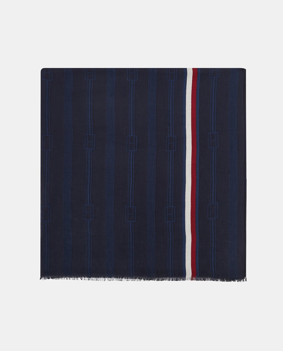 Écharpe de Modal com Detalhe às Riscas - Azul-Marinho Azul-claro-1