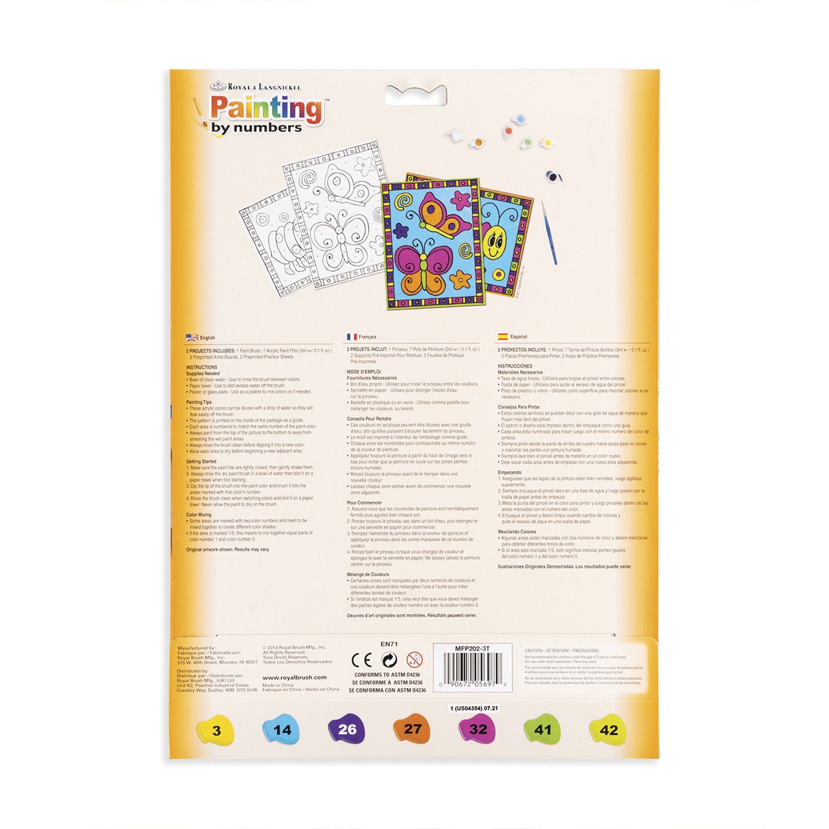 Pintar por números MFP202 con pinturas y pincel dibujo mariposa y gusano marca Royal Langnickel 2