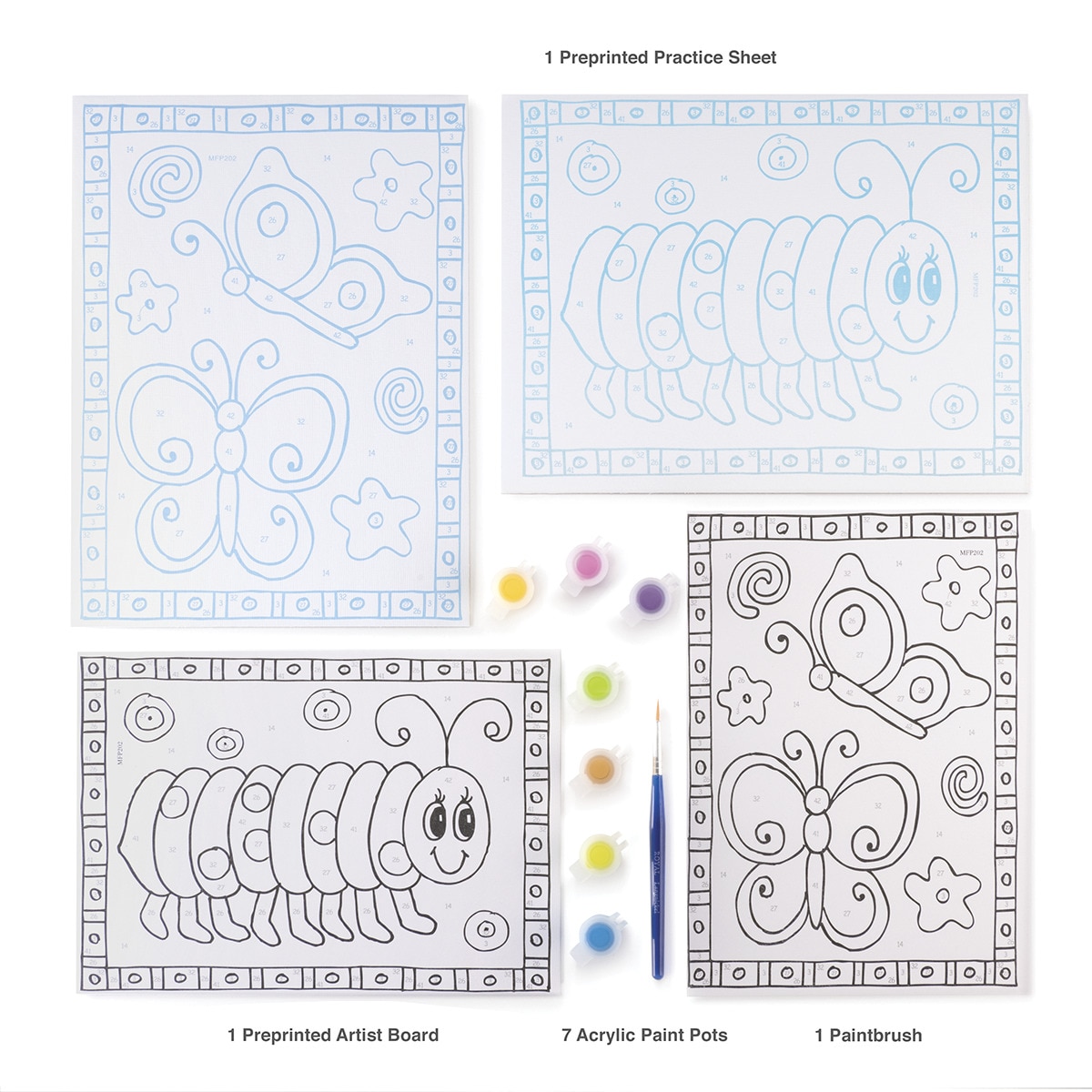 Pintar por números MFP202 con pinturas y pincel dibujo mariposa y gusano marca Royal Langnickel 4