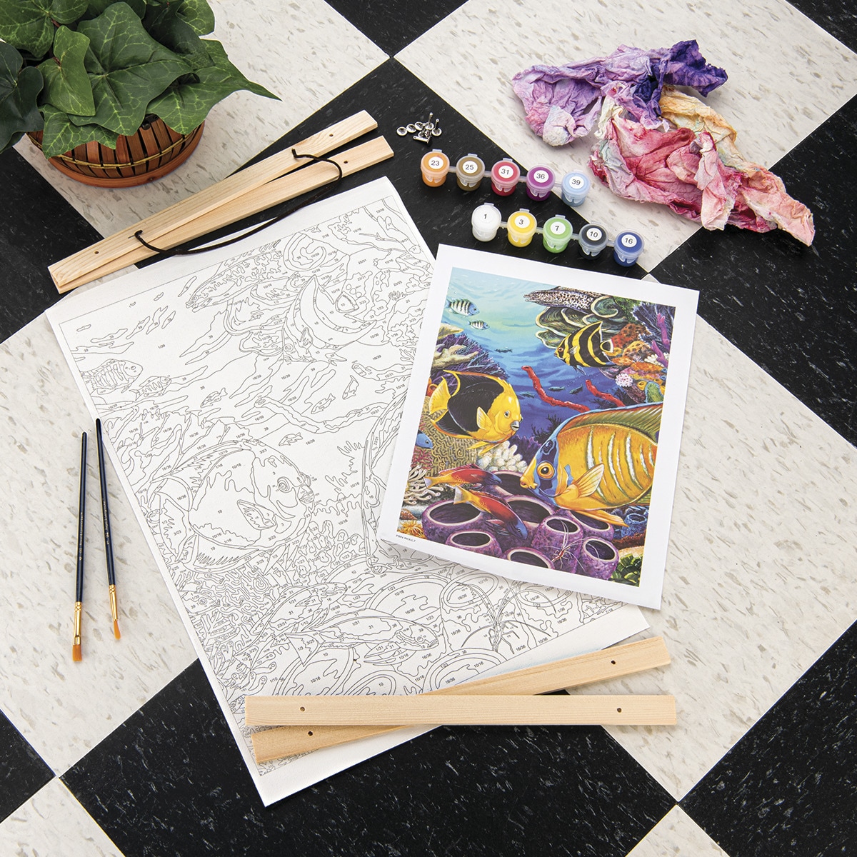Pintar por números PBN-ROLL7 con lienzo para colgar, pinturas y pinceles, dibujo arrecife de coral del Caribe marca Royal Langnickel 3