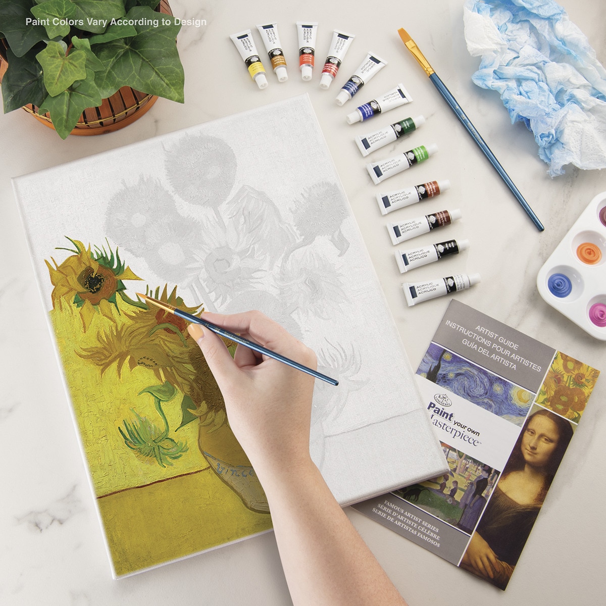 Pintar por números obra maestra POMA2 con lienzo y pinturas Los Girasoles de Van Gogh marca Royal Langnickel 3