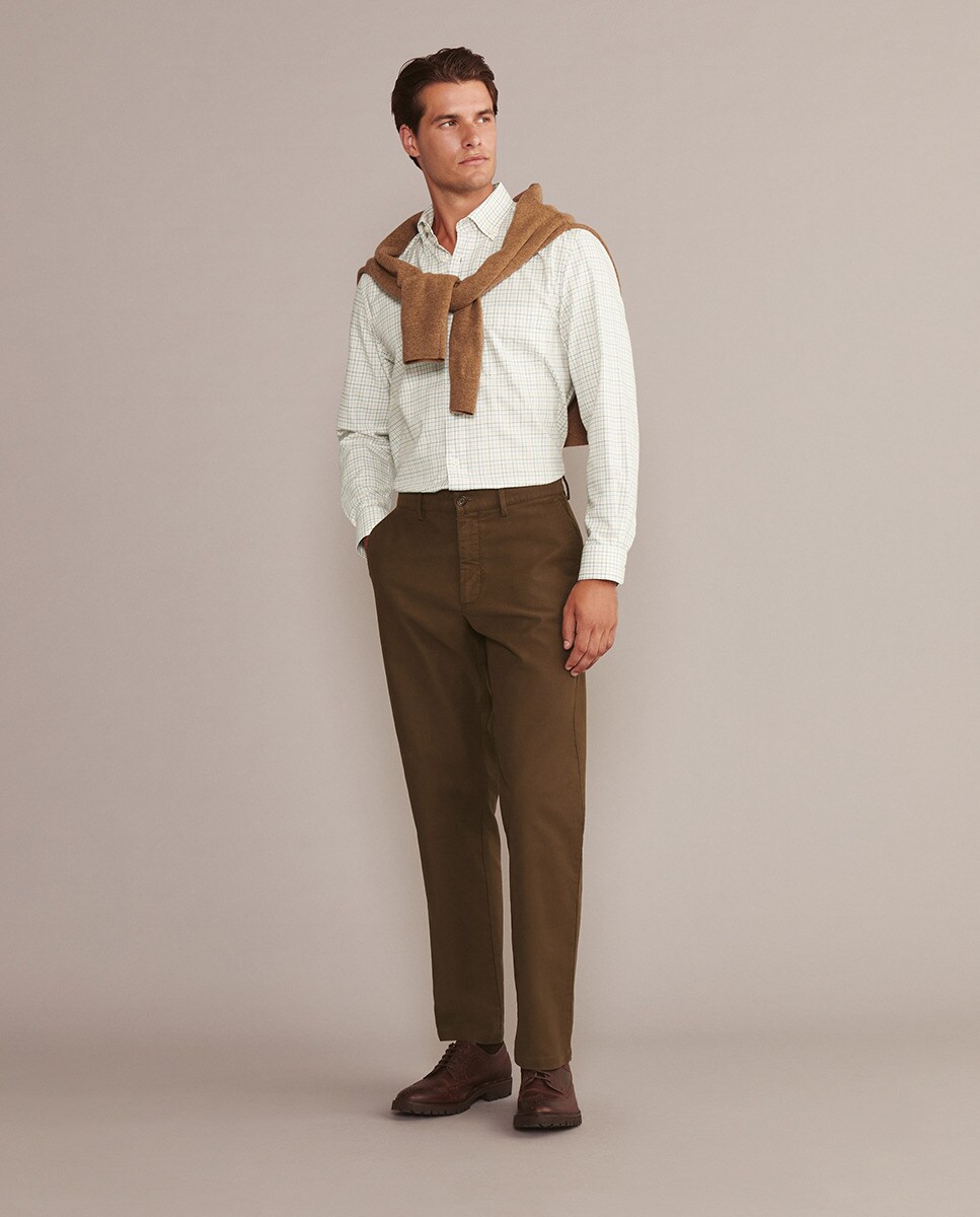 Camisa Button Down de Homem aos Quadrados Médios com Bolso Multicolor-4