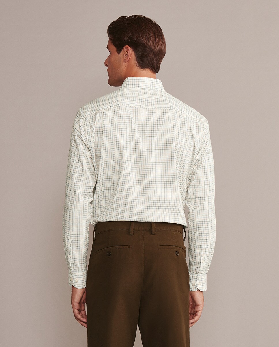 Camisa Button Down de Homem aos Quadrados Médios com Bolso Multicolor-3