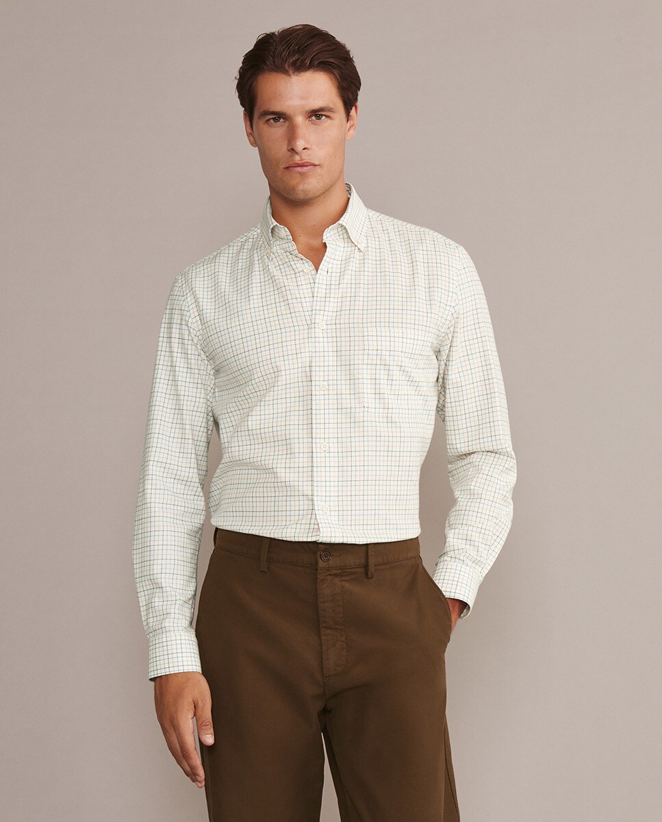 Camisa Button Down de Homem aos Quadrados Médios com Bolso Multicolor-2