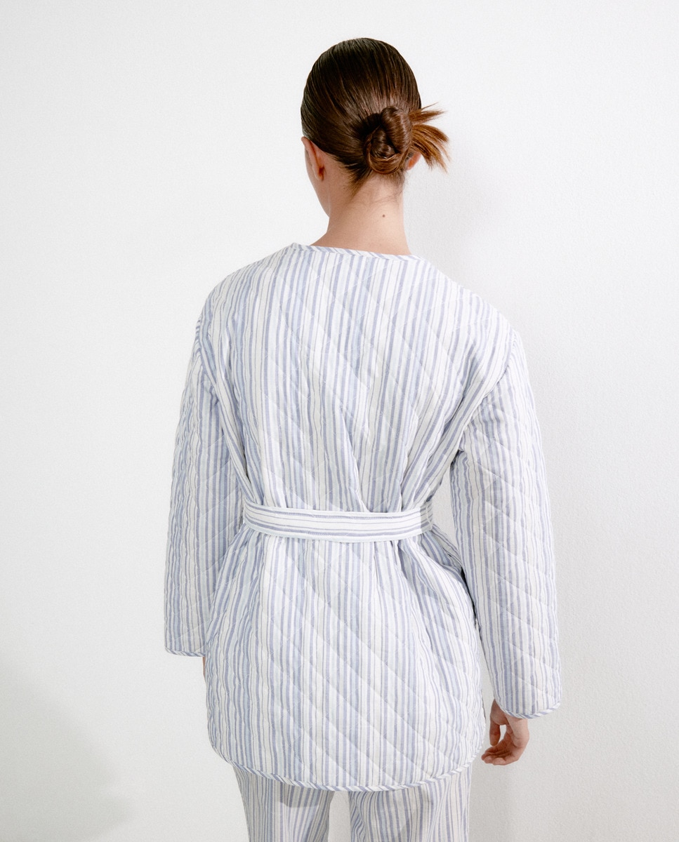 Robe sem Aba Acolchoado às Riscas Azul-3